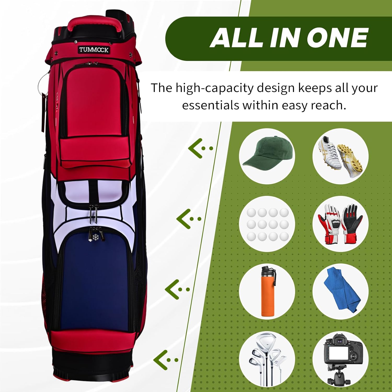 Golf Cart Bag, 14-Way Top Divider with Multiple Storage Pockets, Lightweight & Durable Golf Bag for Men, Cart-Friendly Design