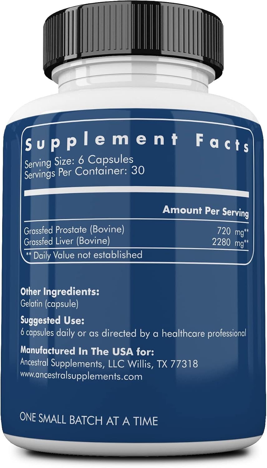 Ancestral Supplements Grass Fed Beef Prostate Supplement with Liver, 180 Ct | Supports prostate wellness alongside liver cleanse detox, promoting men's overall health and vitality.