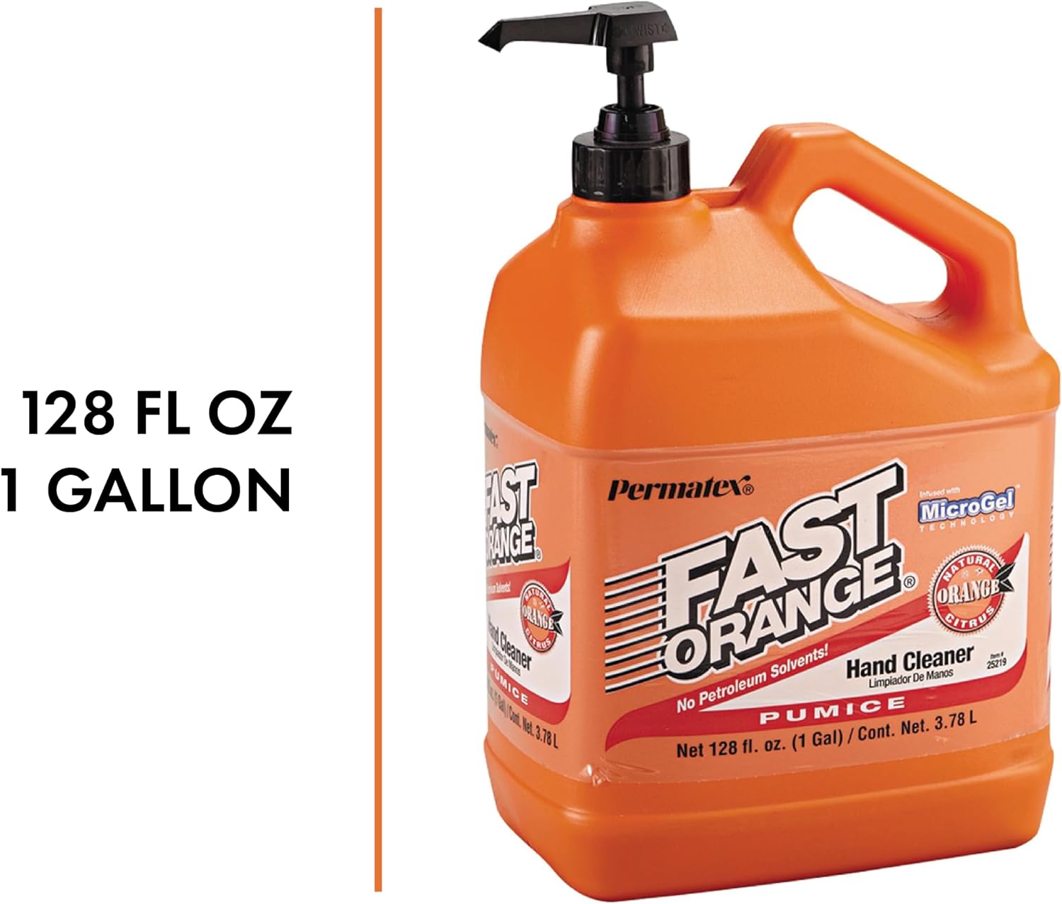 Fast Orange 25219 Pumice Lotion, Heavy Duty Hand Cleaner, Natural Citrus Scent, Waterless Cleaner for Mechanics, Strong Grease Fighter, 1 Gallon