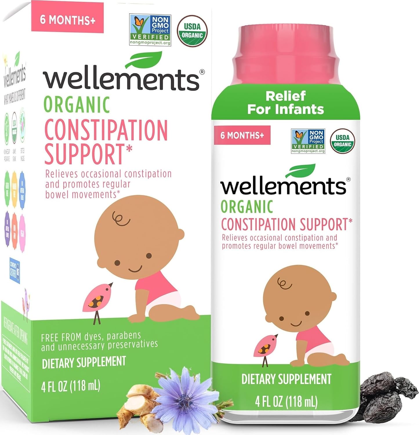 Wellements Organic Constipation Relief for Infants Babies & Toddler 4 Fl Oz