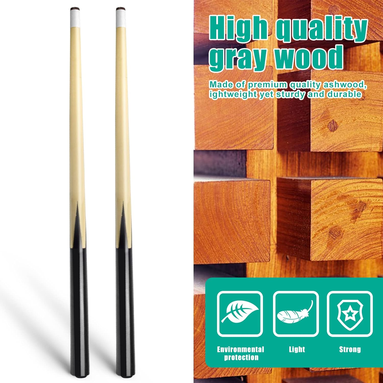 2 Pieces 19Inch Mini Cue Stick Pool Cue Hardwood Billiard Cue Stick for Kids