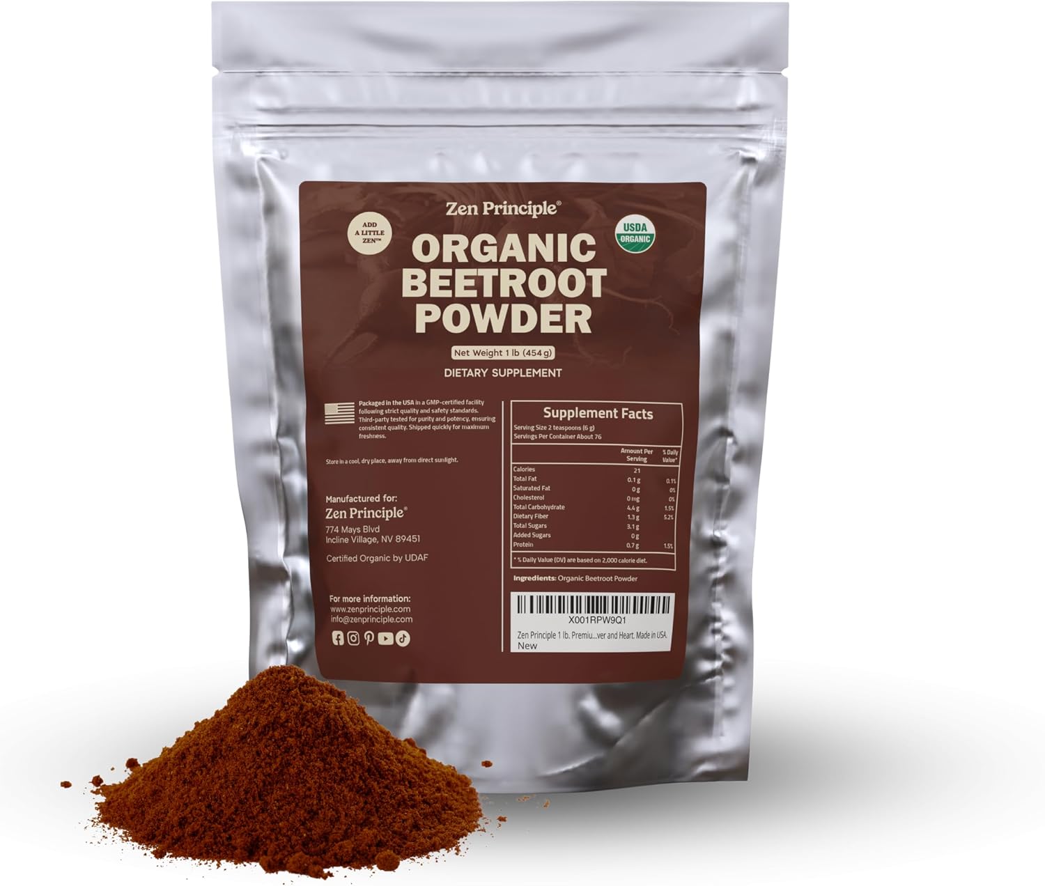 1 lb. Premium Organic Beetroot Powder. 100% USDA Certified. More Fiber and Less Sugar Than Beet Juice. All Natural Energy Boost