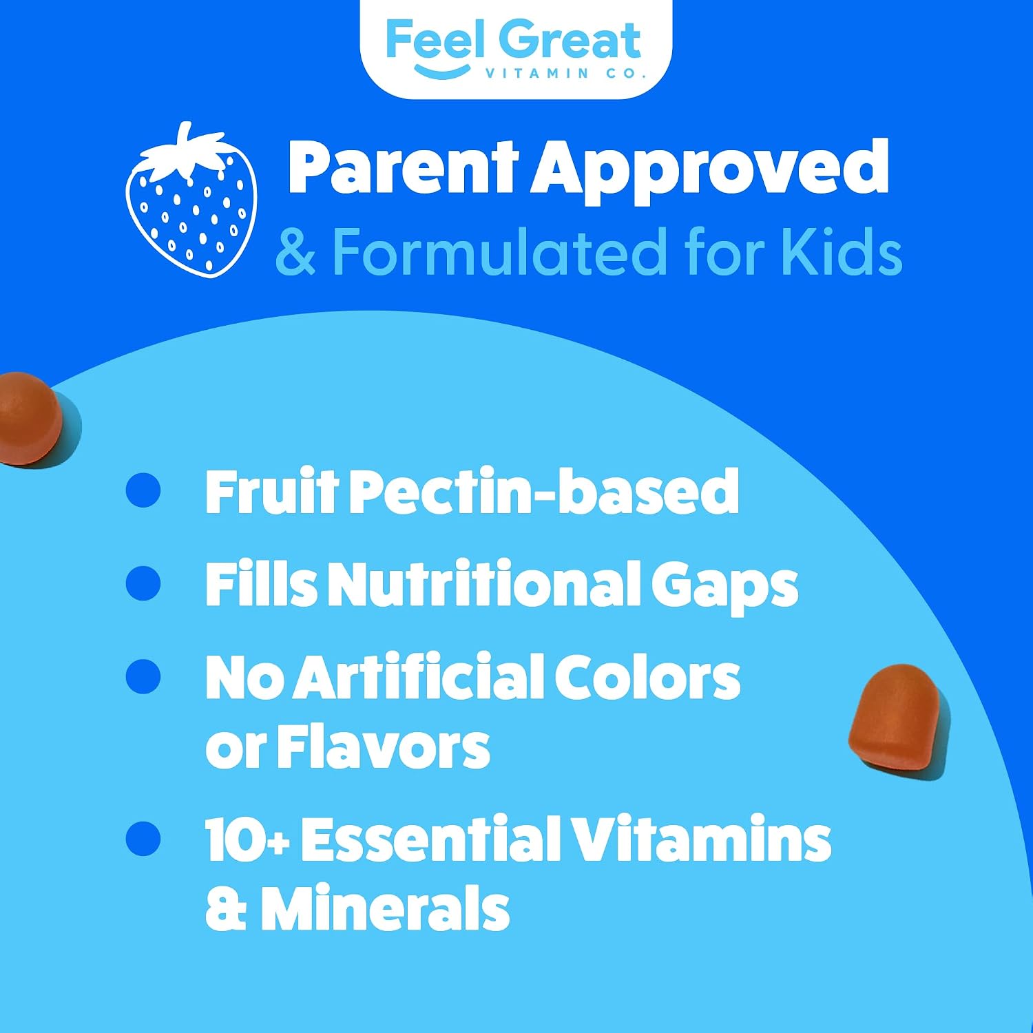 Feel Great Kids Multivitamin Gummies | Citrus & Strawberry Flavored Vitamins for Kids | Multivitamin Gummies with Vitamin D for Bone