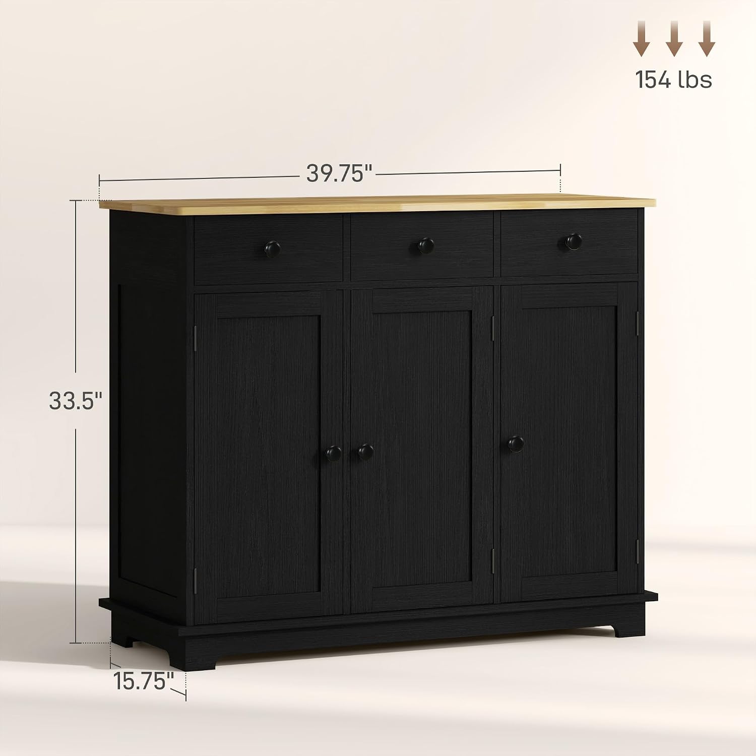 HOMCOM Sideboard Buffet Cabinet Solid Wood Countertop White