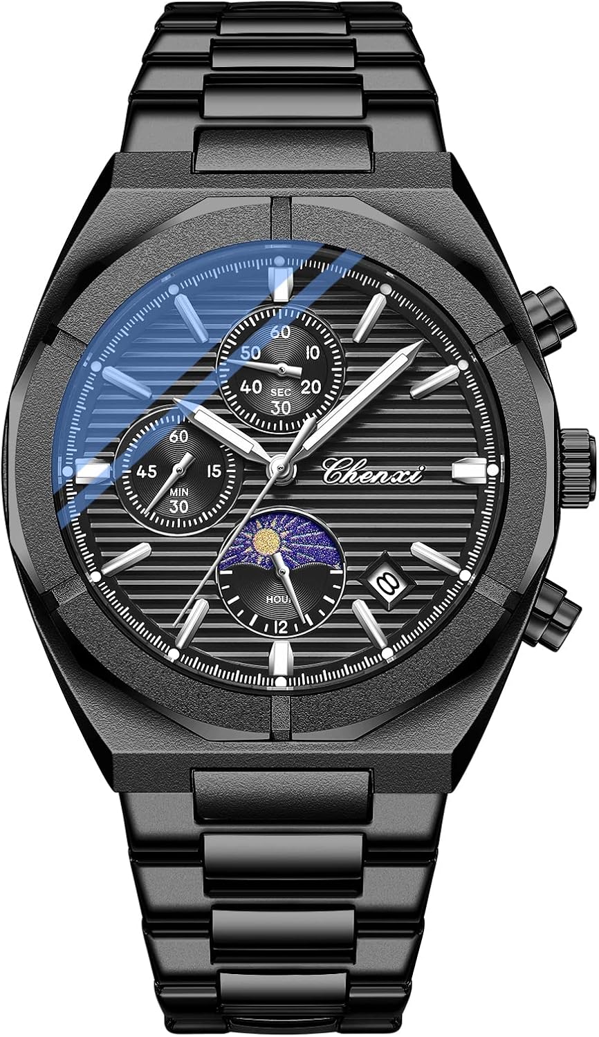 FANMIS Luxury Unisex Gold Crystal Quartz Calendar Gold Silver Two Tone Stainless Steel Watch