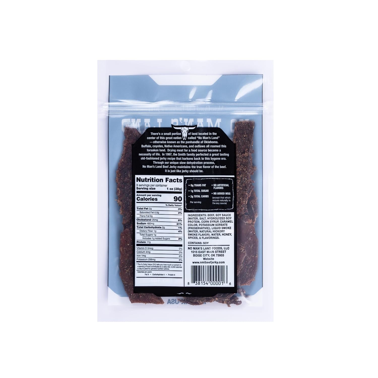 No Mans Land Slow-Dried Beef Jerky | Smoked & Seasoned Jerky Strips | High Protein, Low Carb Beef Snack | Gluten Free - MILD (16oz)