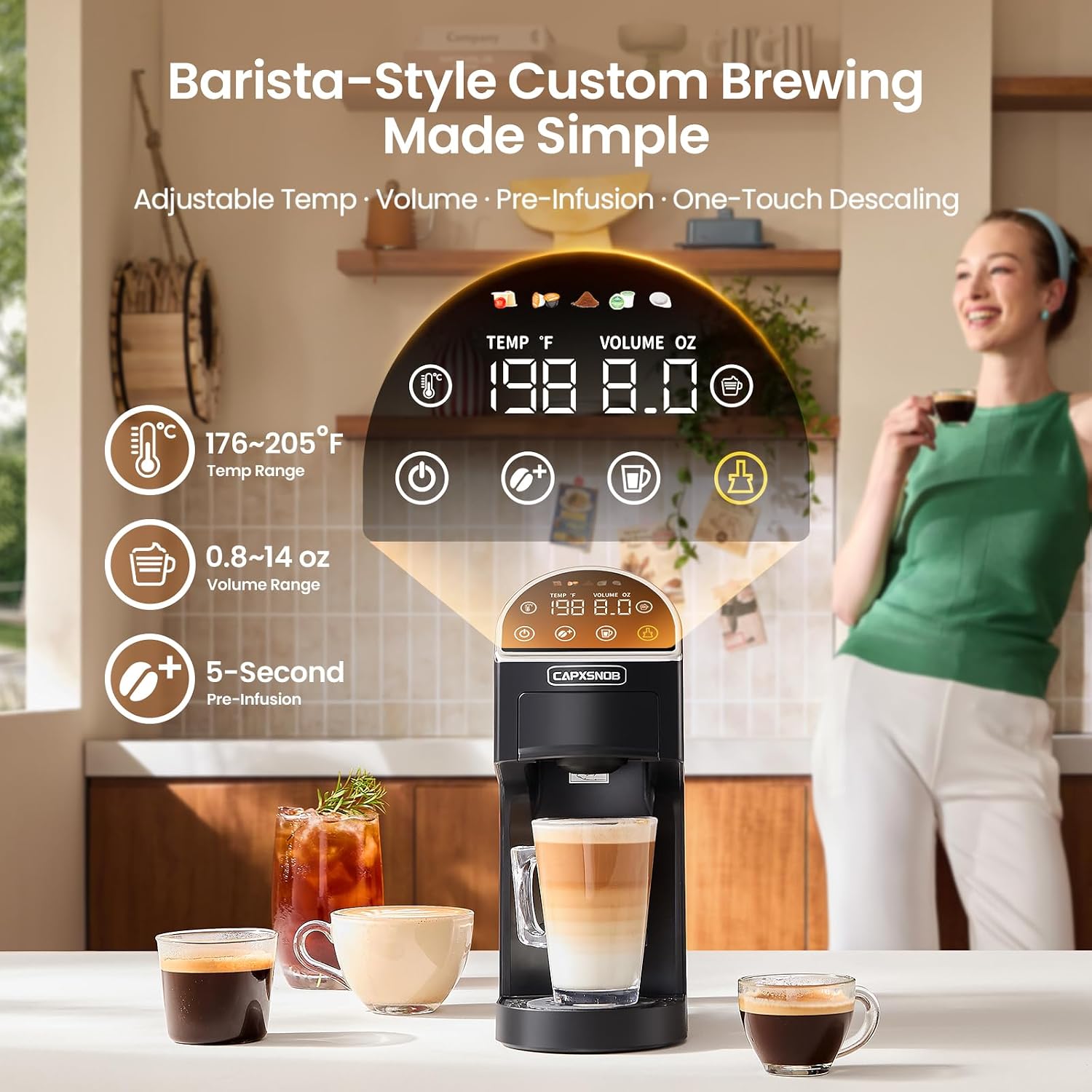 Magician2 5-in-1 Mini Coffee Maker & Machine | 20 Bar, LED Touch, 42oz Tank | Fits K Cup/Nespresso/Dolce Gusto & ESE Pods, Touchscreen & Pods Recognition, Adjustable Temp/Volume, For Kitchen/Office/Dorm