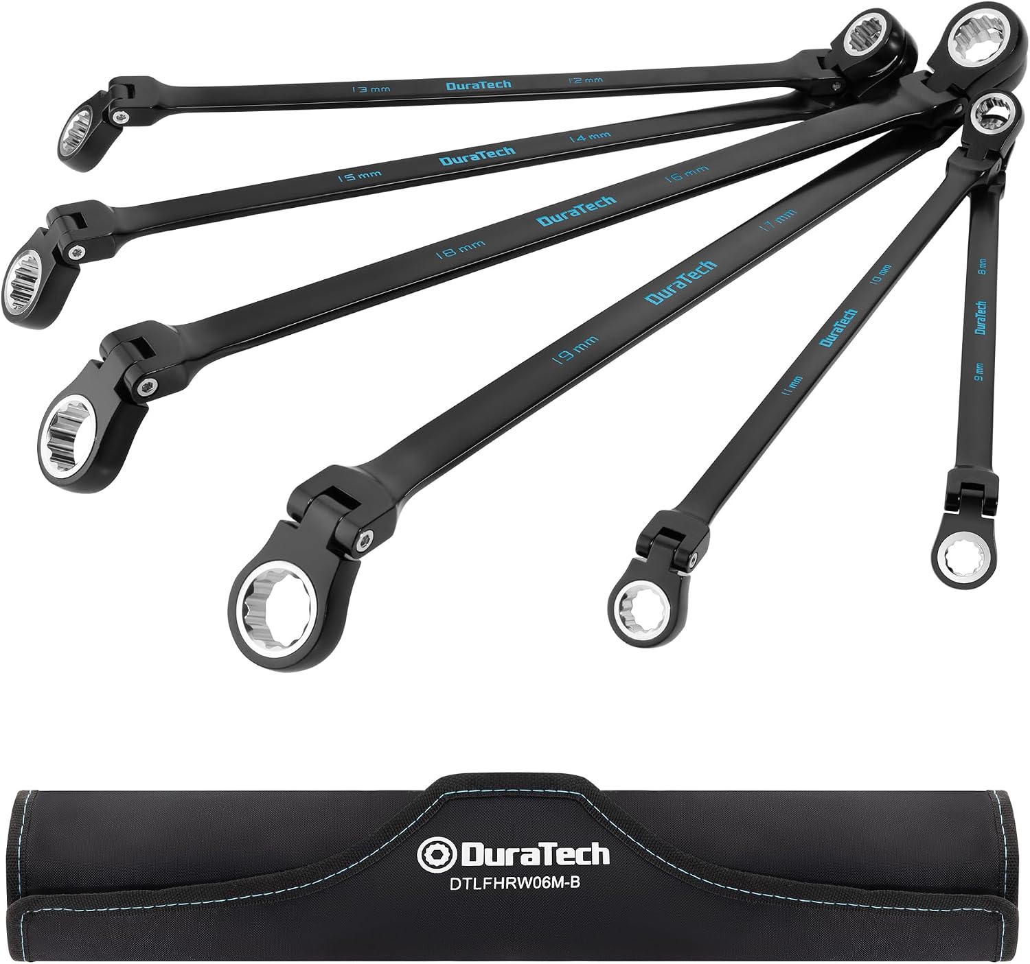 DURATECH Extra Long Flex-Head Ratcheting Wrench Set, Metric, CR-V Steel