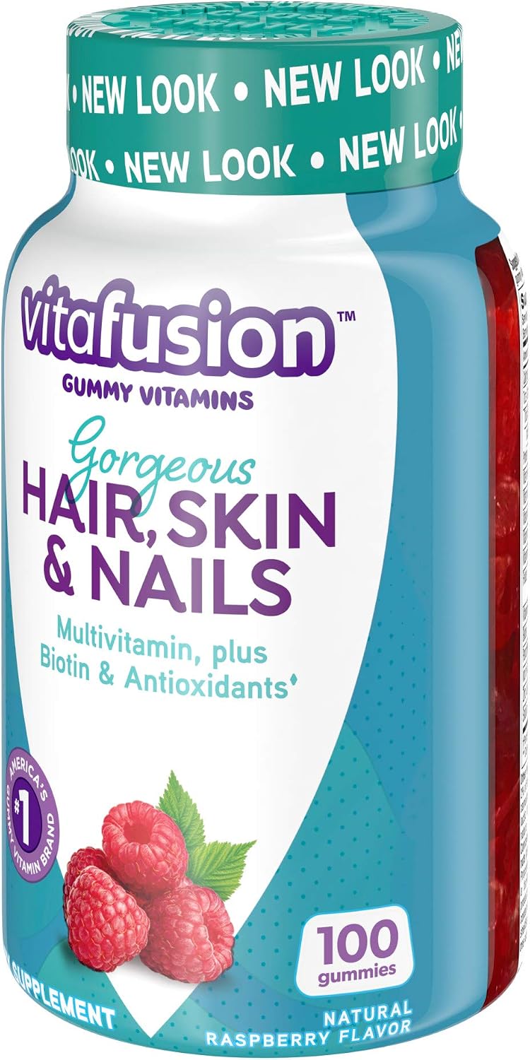 Vitafusion Hair Skin and Nails Gummies | Biotin 5000mcg | 100 Count | Gummy Vitamins for Adult Women & Men | Berry Flavor | Gluten-Free Multivitamin Supplement
