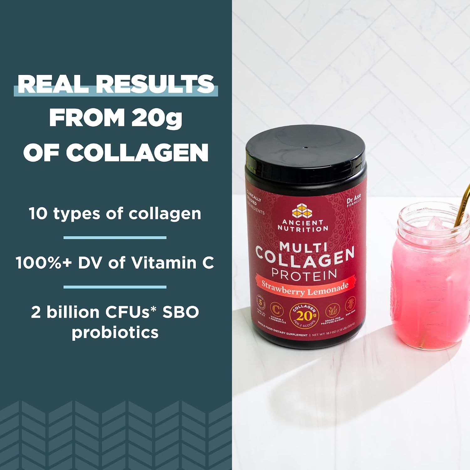 Ancient Nutrition Multi Collagen Protein Powder, 5 Types of Food Sourced Collagen, Providing Types I, II, III, V, and X, 16.2 Ounce