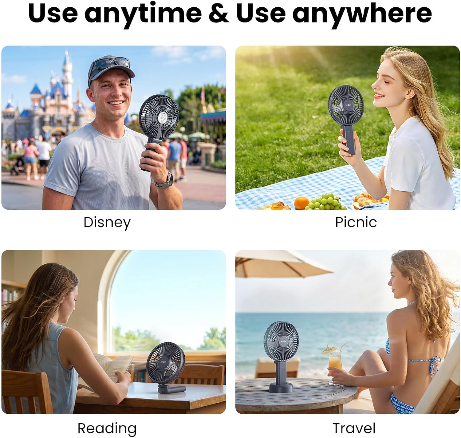 HandFan Quiet 6 Inch Handheld Fan [34H Max Cooling Time], 6 Speed Rechargeable Personal fan and Desktop with Base