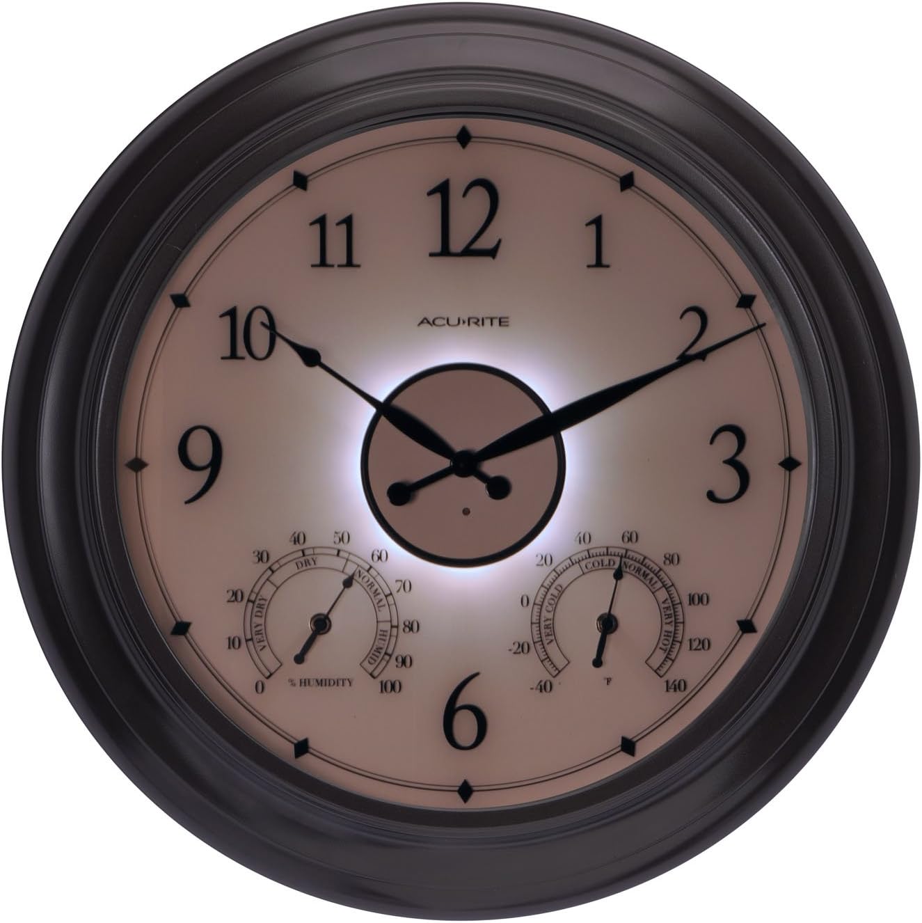 AcuRite 75133M LED Illuminated Outdoor Clock with Temperature and Humidity, 24", Black