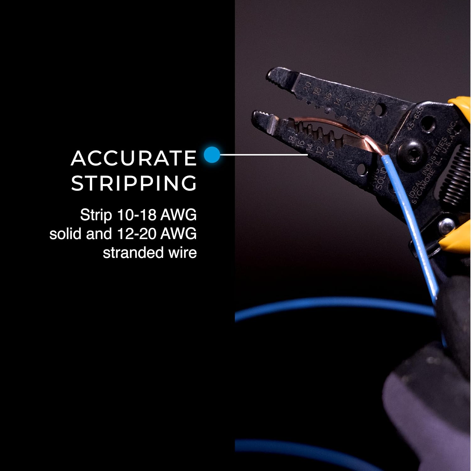 IDEAL Electrical Reflex Super T-Stripper Wire Strippers, 8–16 AWG Solid, 10–18 AWG Stranded, Ergonomic Wire Cutter and Stripping Tool with Textured Sleeves, Locking Handle