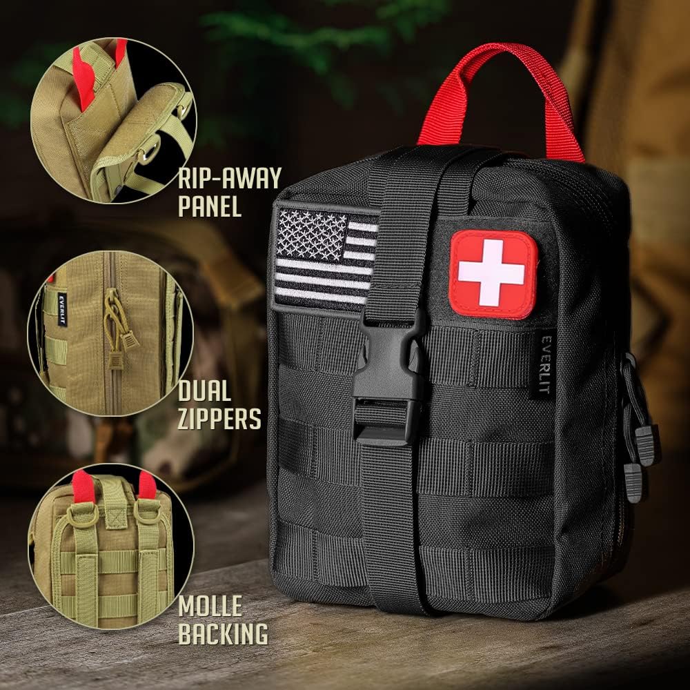 EVERLIT 250 Pcs Survival First Aid Kit | IFAK Outdoor Survival Kit Emergency Kit For Camping Hiking Hunting Earthquake Emergency Preparedness