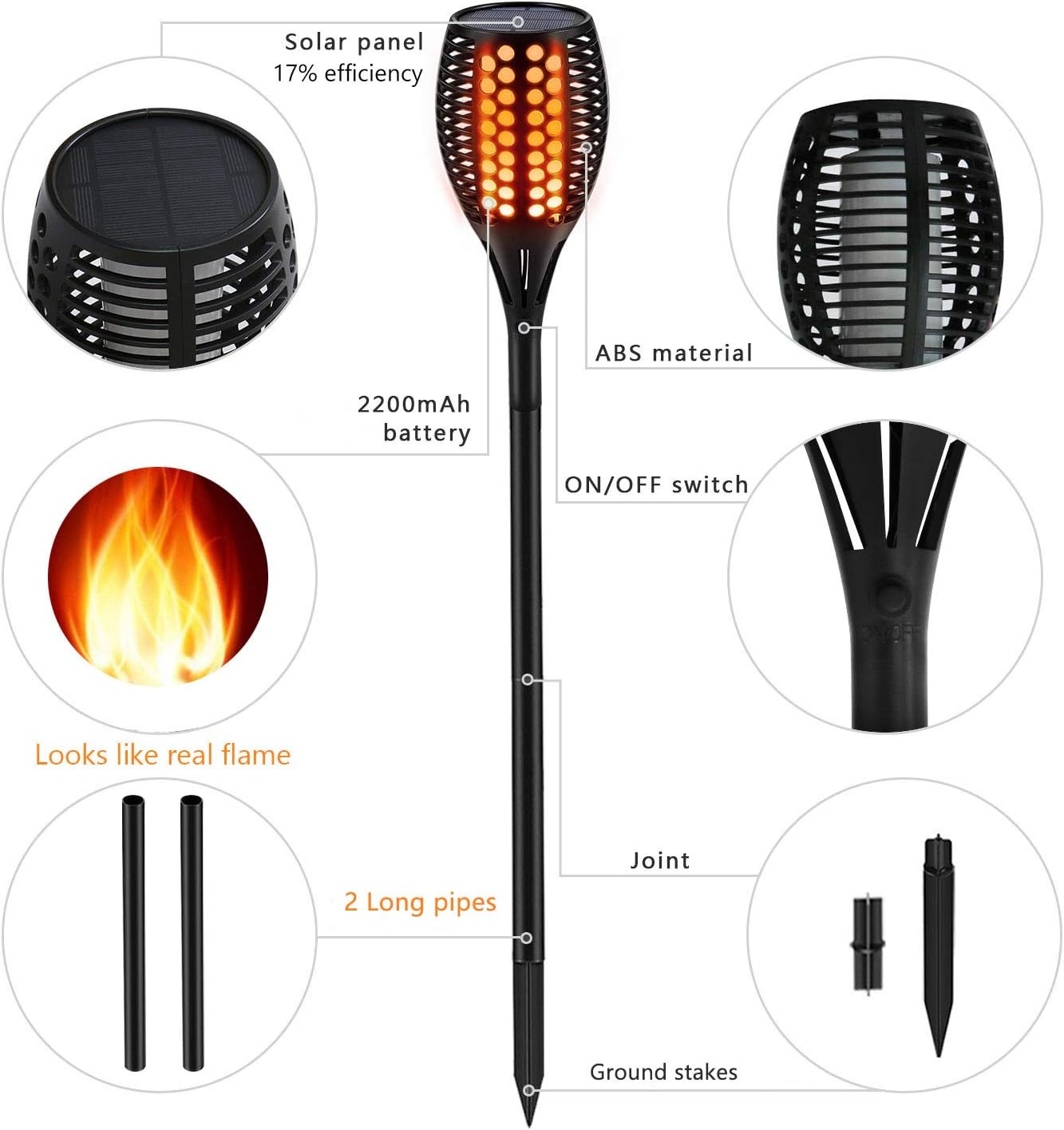 Aityvert Flickering Flame Solar Torch Lights Outdoor, 43" Tall, 2 Pack | Realistic 96-LED Flame Effect,Higher & Larger,IP65 Waterproof, Landscape Decoration Auto On/Off for Patio, Garden,Pathway