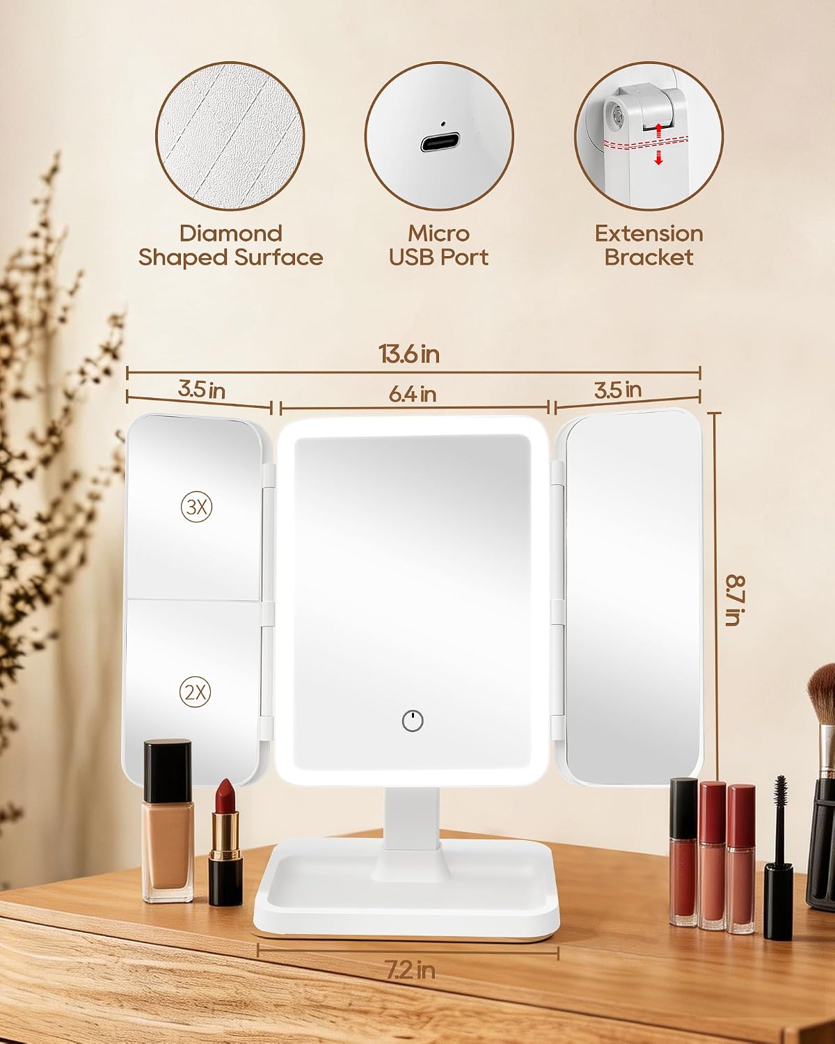 BWLLNI Lighted Makeup Mirror, White Vanity Mirror with Lights,9 LED Bulbs