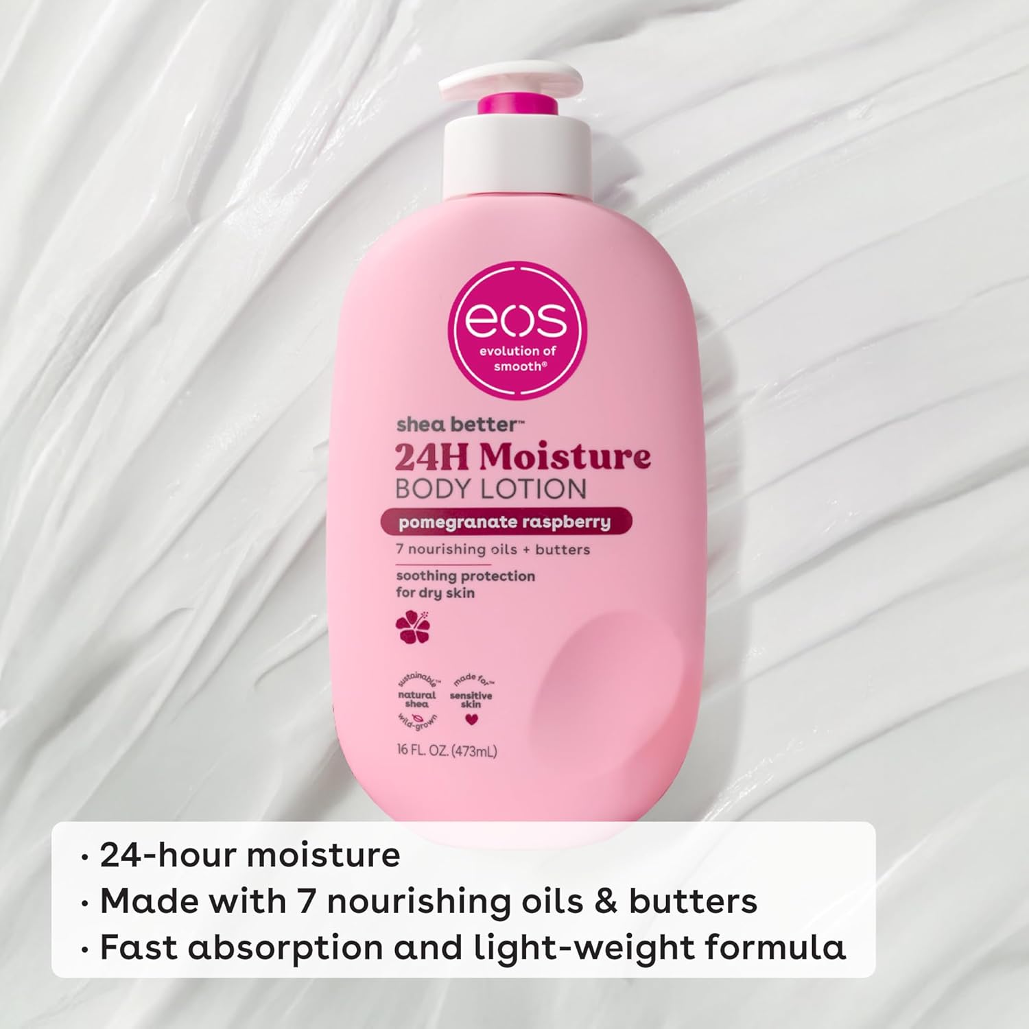 eos Shea Better 24H Moisture Body Lotion- Pomegranate Raspberry, 16 fl oz