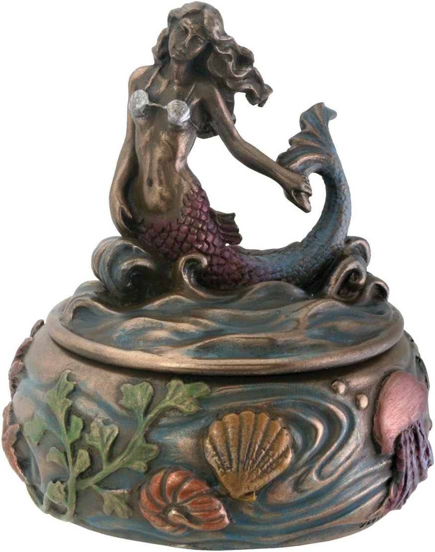 SUMMIT COLLECTION Riding Wave Mermaid Fantasy Art Nouveau Jewelry Box with Kelp and Sea Creature Display Decoration, 3 Inches