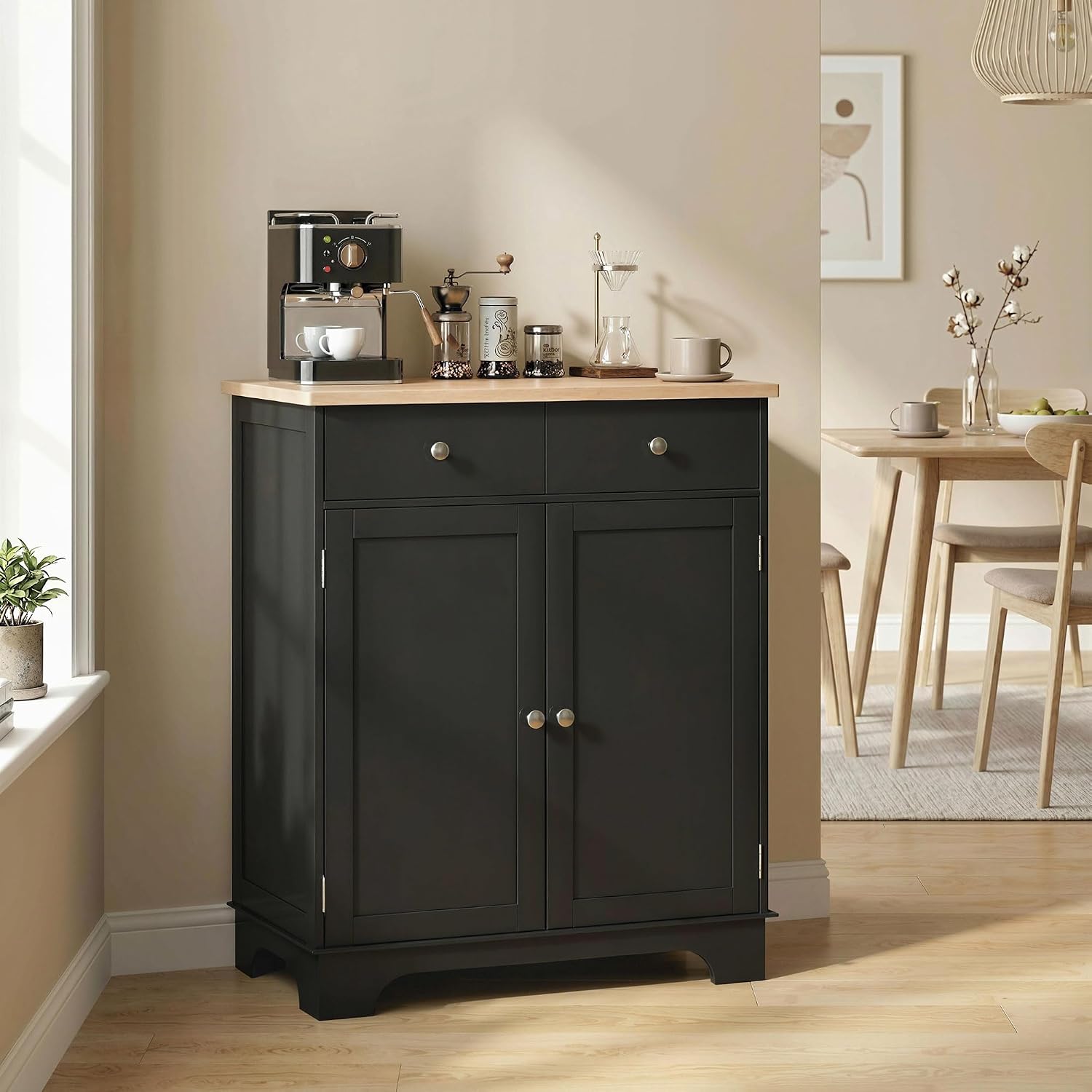 HOMCOM Sideboard Buffet Cabinet Solid Wood Countertop White