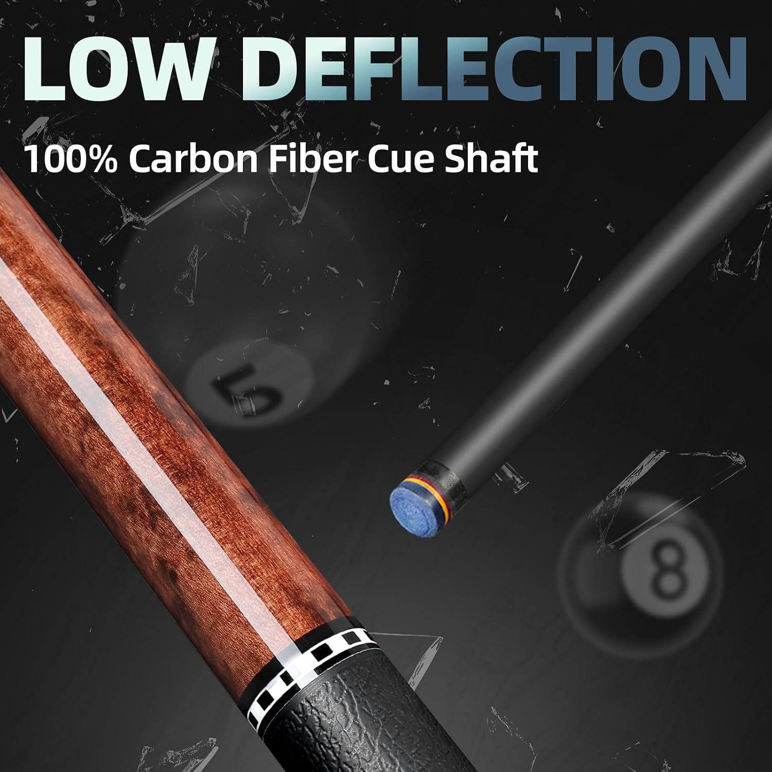 Kmise Carbon Fiber Pool Cue Stick 58", Billiard Cue Sticks 21-23oz, Low Deflection Pool Cue with 12.5mm Tip, Professional Billiard Carbon Fiber Pool Sticks for Adults