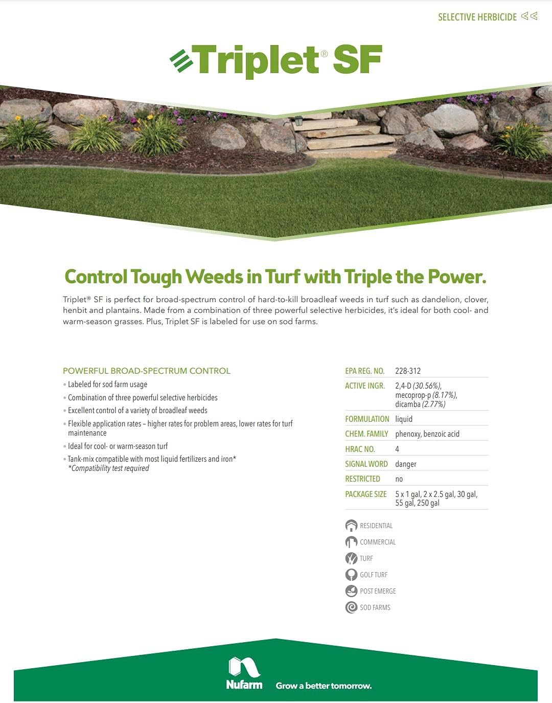 Nufarm Triplet SF Selective Herbicide, Post-Emergent Broadleaf Herbicide, 32 oz