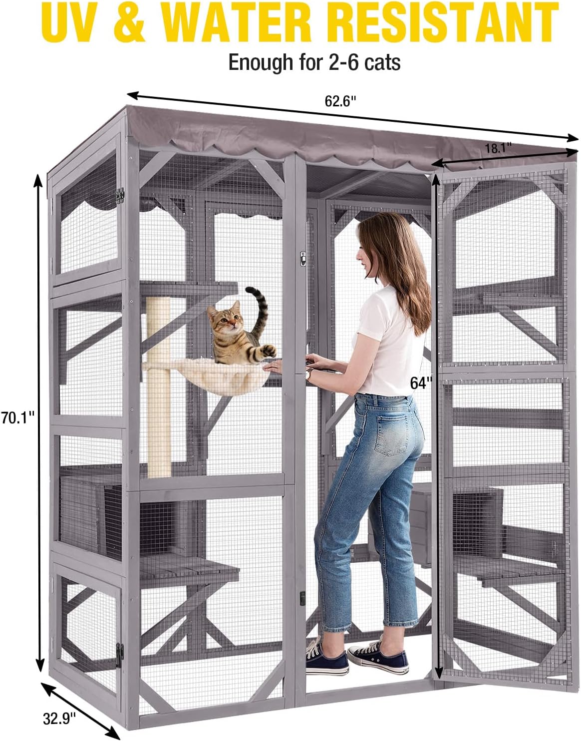 Aivituvin Cat House Outdoor Cat Catio Wooden Large Enclosure with Run on Wheels 70.9" Upgraded Version Catio with Reinforcement Strip