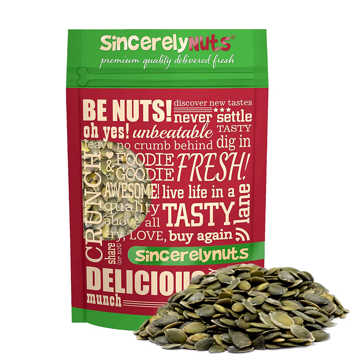 Sincerely Nuts - Raw Unsalted Shelled Pepitas Pumpkin Seeds | Healthy Antioxidant All Natural Snack Food or Toppings | Vegan, Kosher, Gluten Free Food | High in Protein 1(LB) Bag