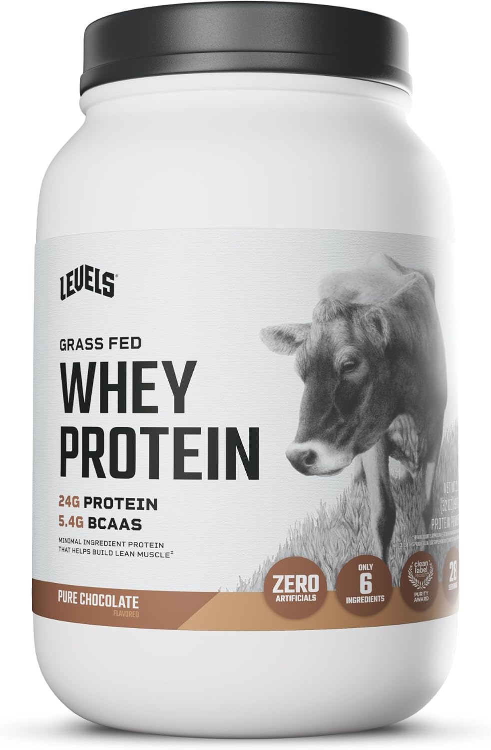 Levels Whey Protein Powder, No Artificial Ingredients, Pure Chocolate, 5LB | 24G of Protein, 5.4G BCAAs, Clean Ingredients, Hormone Free Dairy, No Fillers, No Added Sugar, No Junk