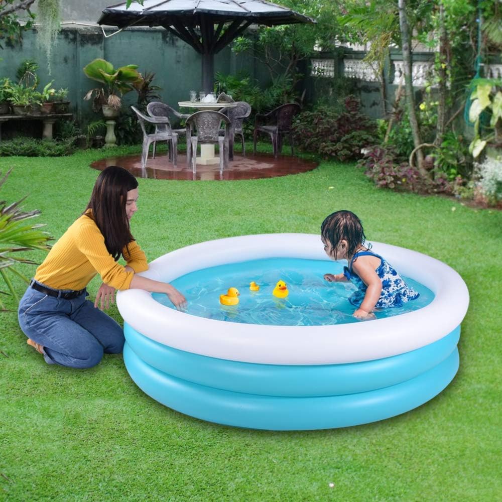 Inflatable Kiddie Pool, 60"x16" Thick Guardrail Swimming Pool for Kids, Blue & White Blow Up Pool for Kids Indoor Party Games