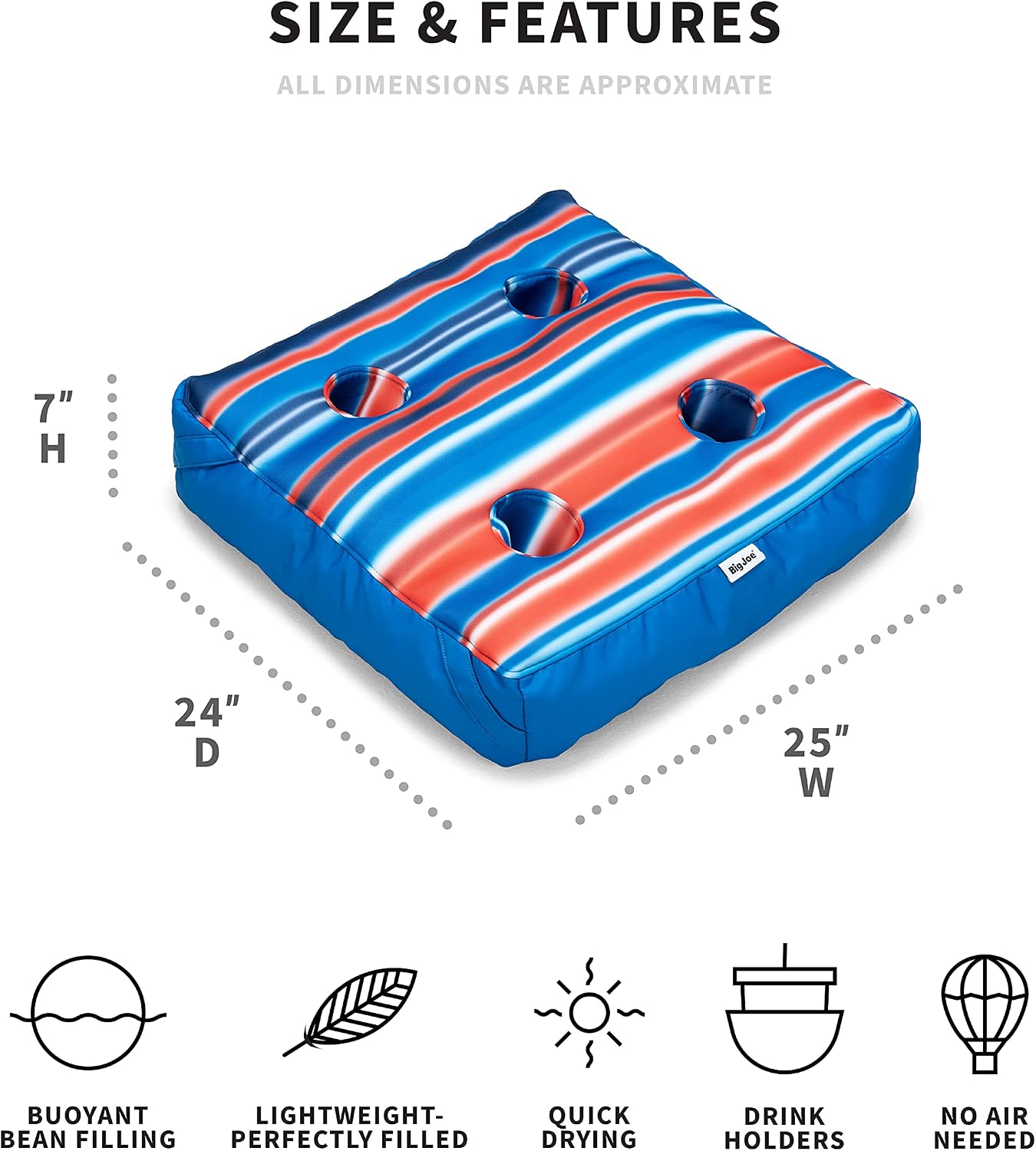 Big Joe Captain's Caddie No Inflation Needed Pool Float Drink Holder, Blurred Americana Double Sided Mesh, 2ft