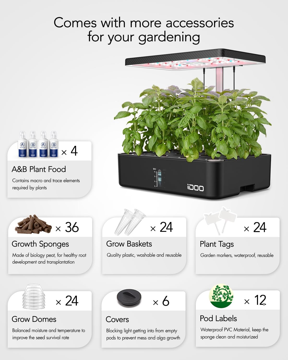 iDOO 12Pods Hydroponics Growing System Garden with LED Grow Light