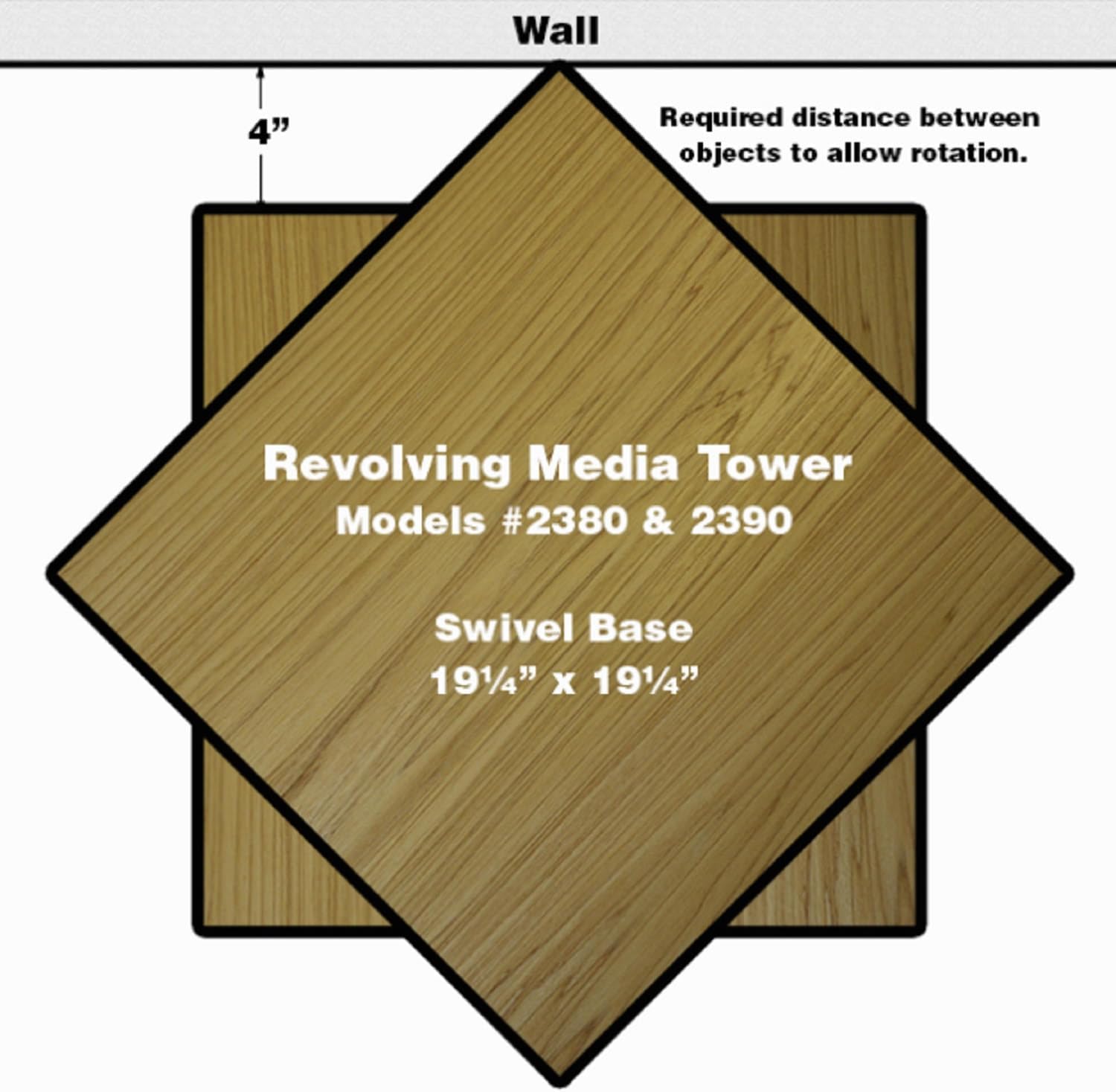 Venture Horizon 4-Sided Revolving Media Tower 1000 - Black: Laminated Wood Composites (MDF), Black-Color, 18.75" L x 18.75" W x 63" H