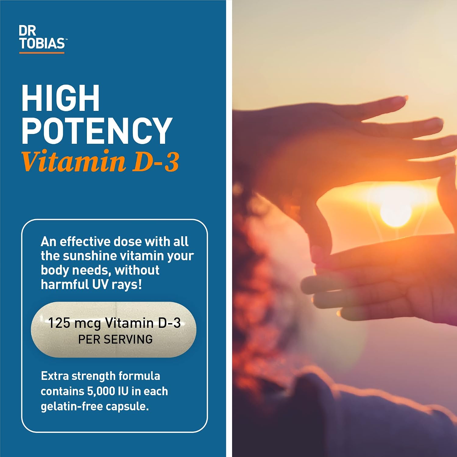 Dr. Tobias Vitamin D3 5000 IU 90 Capsules | Extra Strength Vitamin D | Bone, Teeth & Immune Support | 5