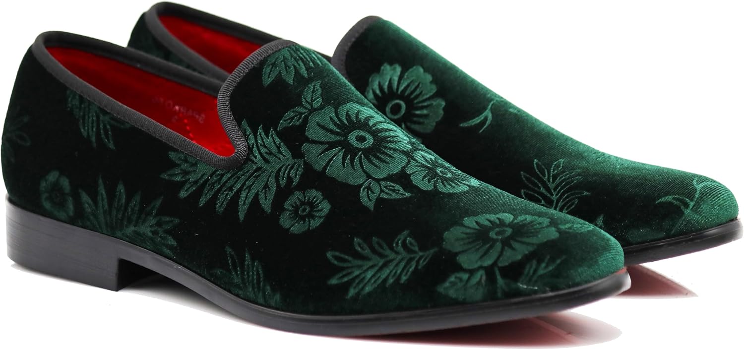 SPK35 Men's Vintage Velvet Flower Designer Dress Loafers Slip On Shoes Classic Tuxedo Dress Shoes