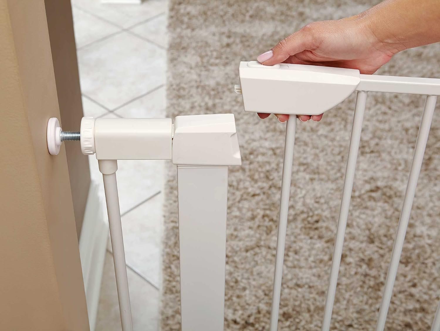 Midwest Homes 39-Inch Steel Walk-Thru Dog Gate, Expands to 38" | Pressure Mounted, Expands 29.5"- 38" Wide, Auto-Close Door, Spring-Loaded Latch, Includes Two 3" Extensions