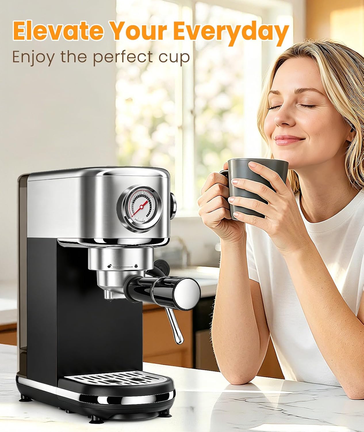 atatix 20 Bar Espresso Machine with Milk Frother, Compact Espresso Maker | Stainless Steel Coffee Machine with Precise Temp Control, 44oz Removable Water Tank for Latte, Cappuccino, White