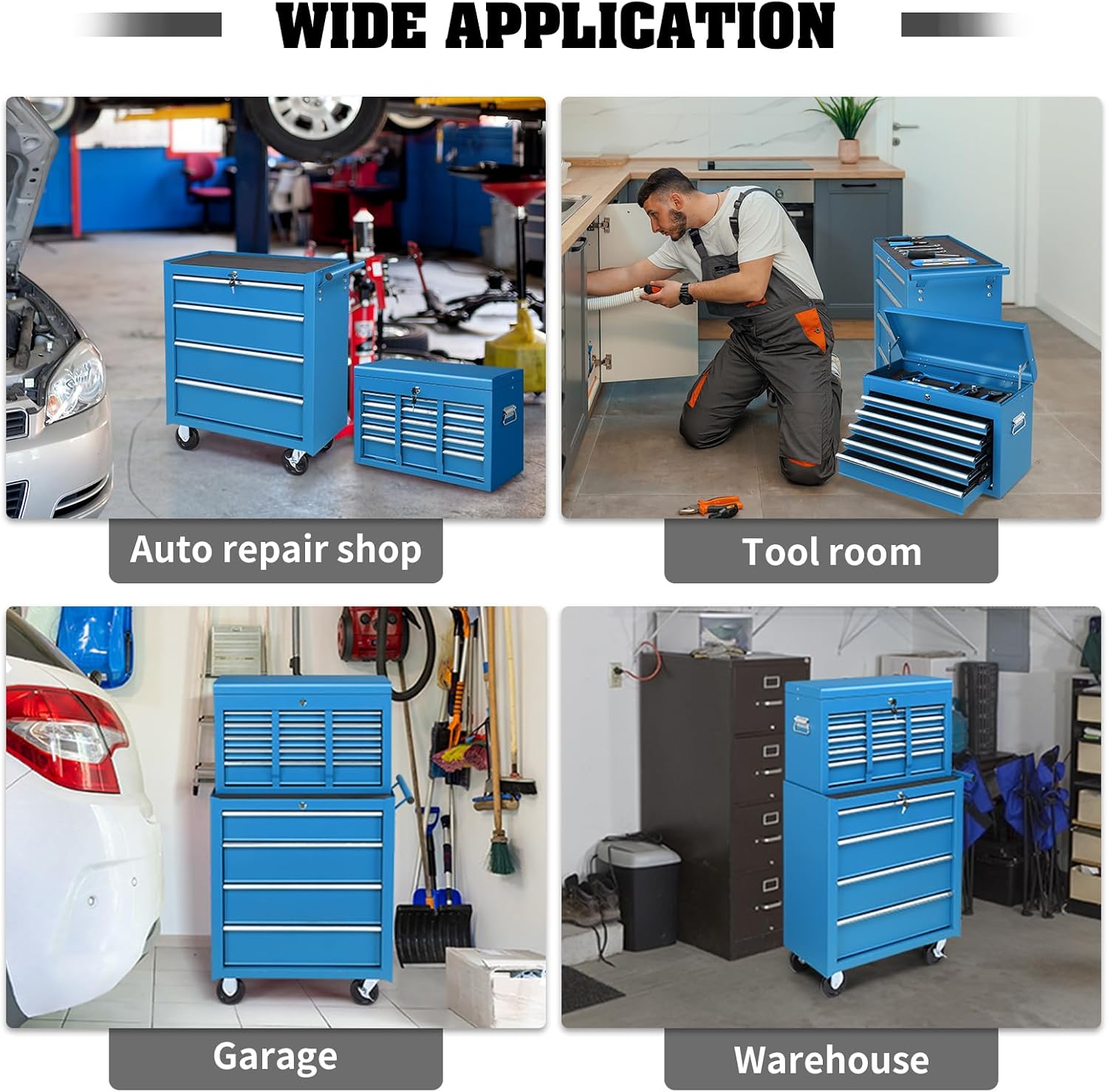 24" Metal Portable Tool Box with 5 Drawers, Lockable, Red | ToolBox with Top Storage Tray, Carry Handle, Ball Bearing Runners, Tool Chest Cabinet for Garage, Warehouse, Repair Shop