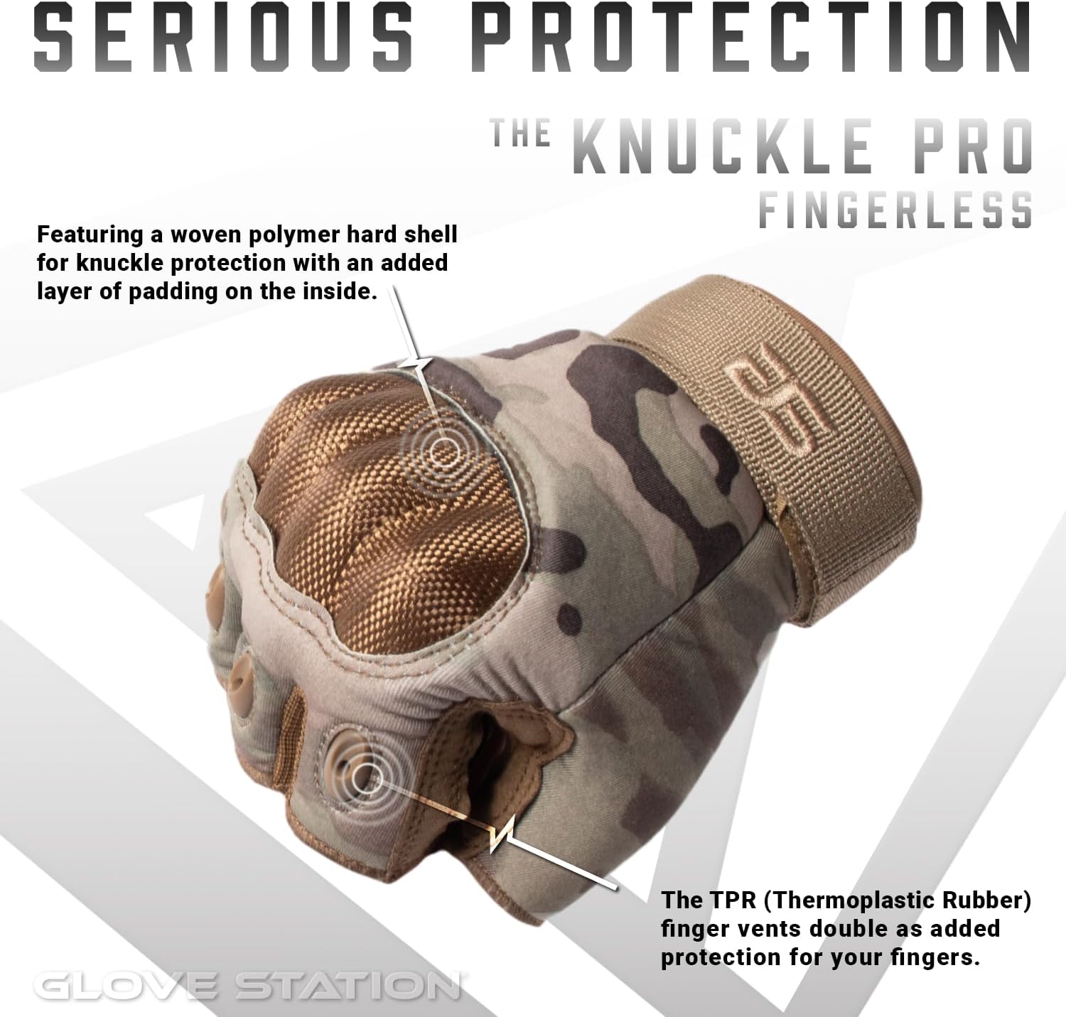 Glove Station Fingerless Knuckle Motorcycle Gloves, TACHK200