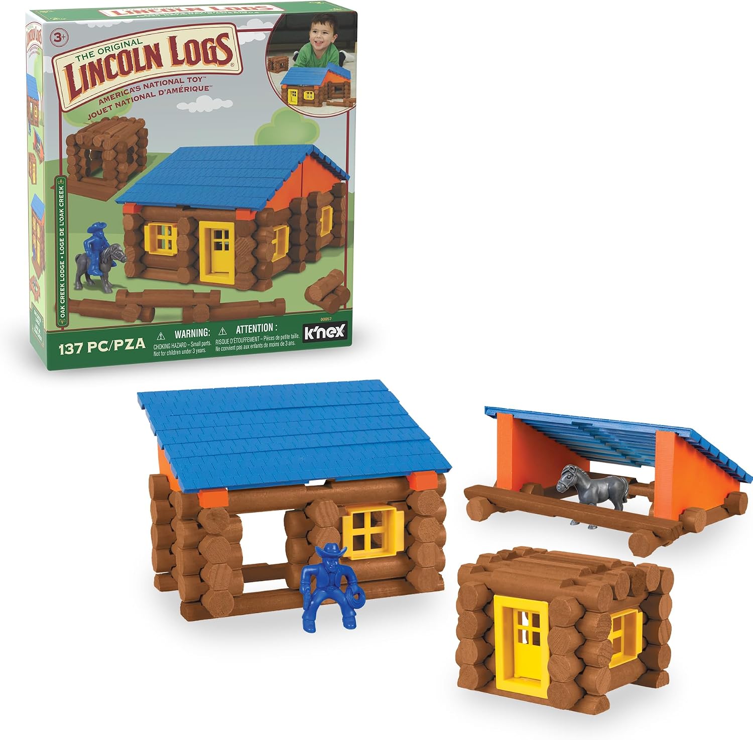 LINCOLN LOGS – Oak Creek Lodge – 137 Pieces - Real Wood Logs-Ages 3+ - Best Retro Building Gift Set for Boys/Girls – Creative Construction