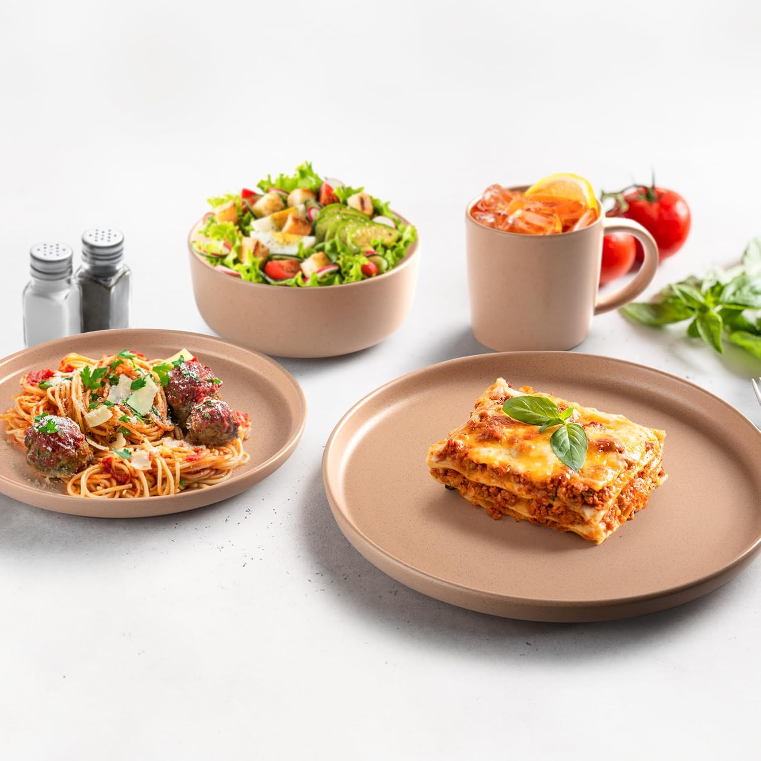 Zulay Kitchen Luna Plates and Bowls Sets, 16 Piece Modern Porcelain Dish Set for 4, Chip and Scratch Resistant Square Dinnerware Set