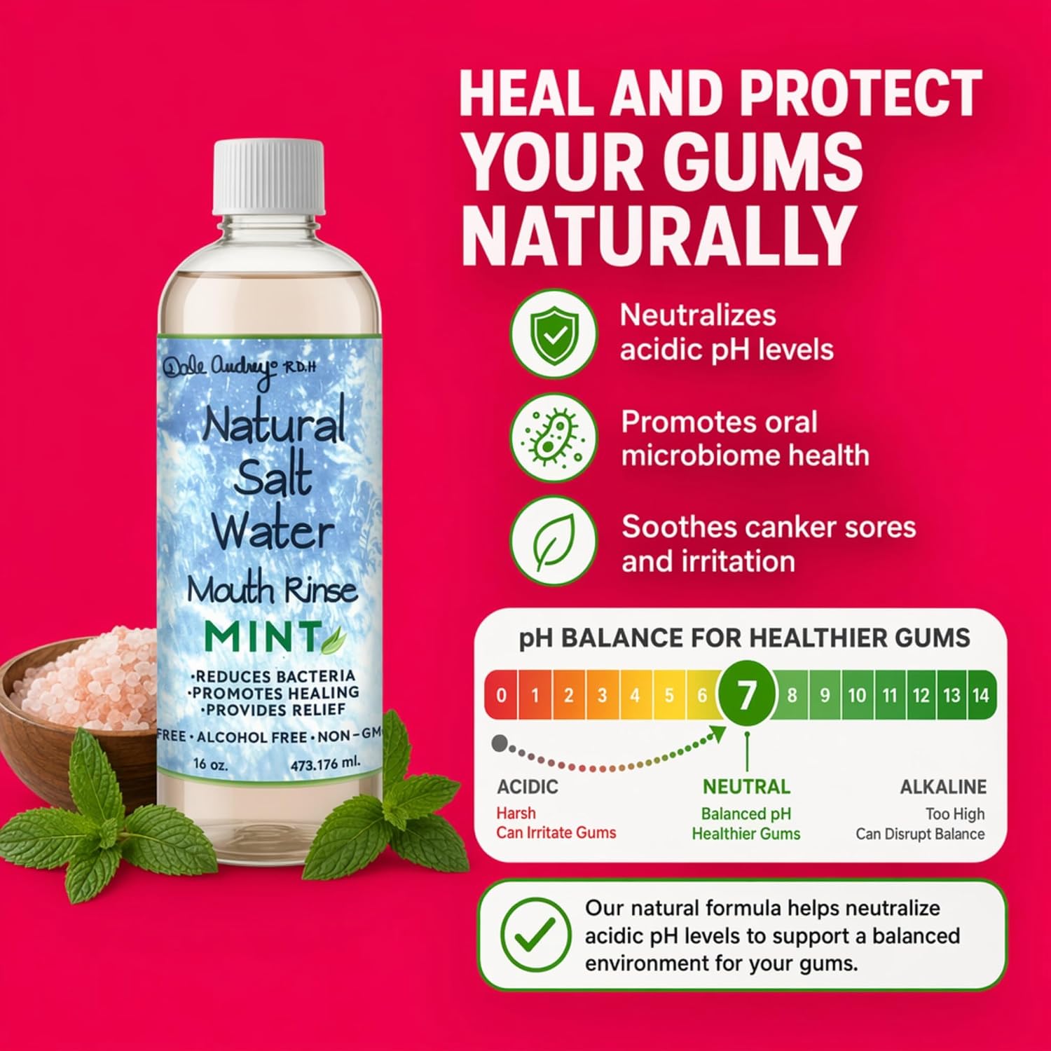 Dale Audrey Pink Himalayan Salt Water Rinse, Cinnamon Mouthwash, 16 oz