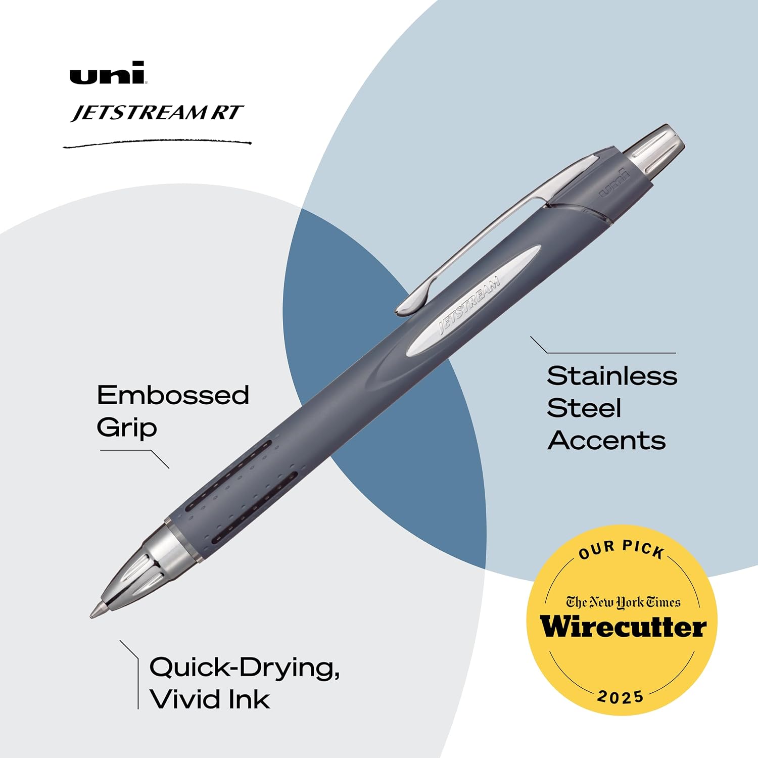 uniball™ Jetstream RT Ballpoint Pens, Black Ink, 0.7mm Fine Point, 3 Count | Retractable, Smooth Writing, Quick-Drying, Smear-Resistant, uni Super Ink™
