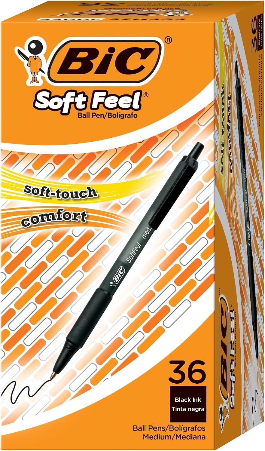 BIC Soft Feel Retractable Ballpoint Pen, 1.0 mm Medium Point, 36-Count | No-Slip Grip for Comfortable Writing | Smooth Ink Flow for Effortless Writing | Ideal for Students, Teachers, And Classrooms