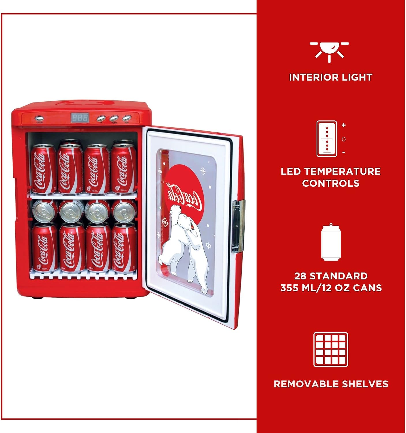 Coca Cola Mini Fridge - Refrigerator for Bedroom Office, Portable Table Top Beverage Cooler, 12V 110V Refrigerador For Drinks, Soda, Wines, Use In Car