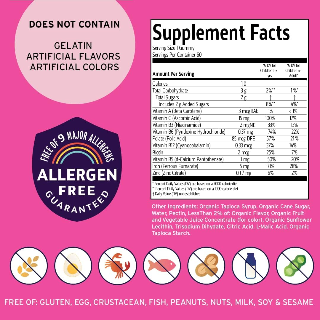 Vitamin Friends - Vegan Multivitamin & Iron for Kids - Daily Nutritional Support Gummies w/Ferrous Fumarate B-Complex, Vitamin C, Zinc