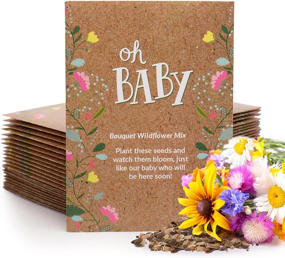 BENTLEY SEED CO. Oh Baby Flower Seeds Packets - Girl/Boy Baby Shower Favors - Pre-Filled