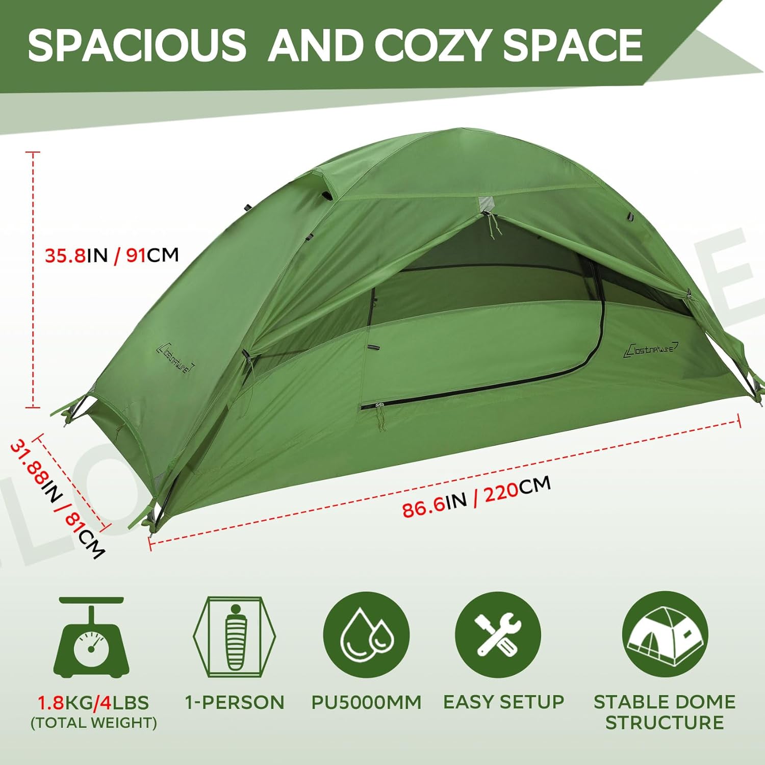 Clostnature 1/2/3/4 Person Lightweight Backpacking Tent, Easy Setup Tent
