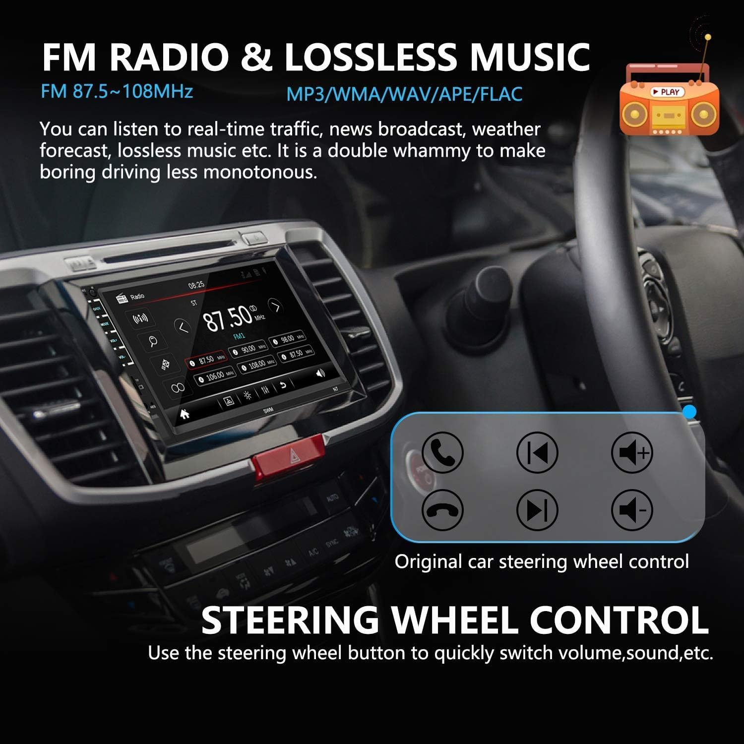 Leadfan 7" Car Stereo Double Din Radio with Bluetooth