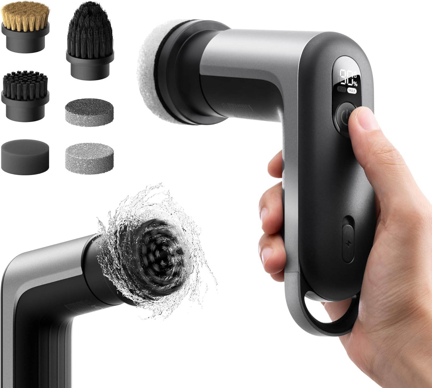 HOTO Grip™ Cordless Electric Spin Scrubber, IPX7 Waterproof, 6 Brush Heads | Lightweight at 0.65 lb, Powerful Cleaning Scrubber, for Bathroom
