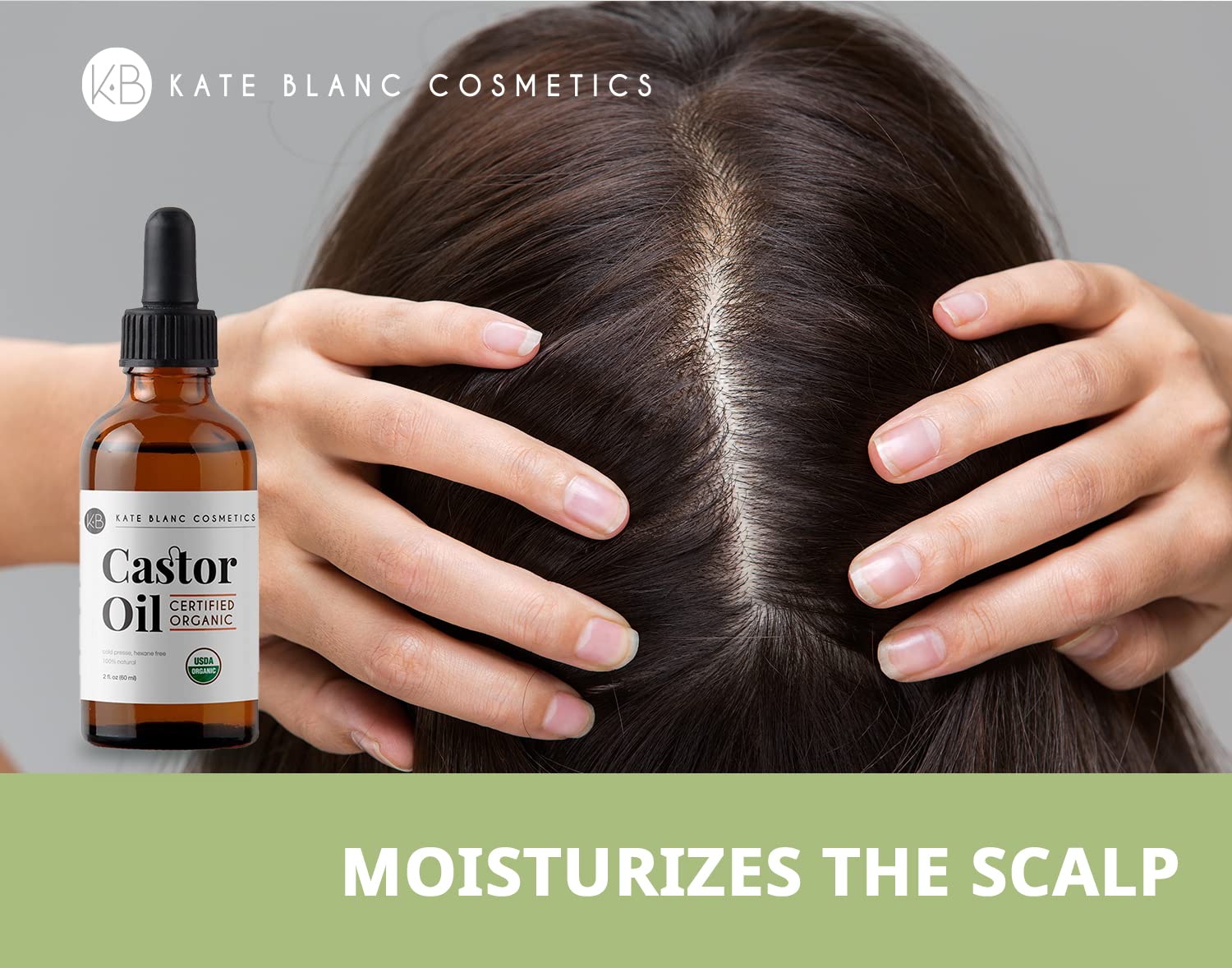 Kate Blanc Cosmetics Castor Oil Organic (4oz), 100% Pure, Cold Pressed, Hexane Free. Natural Oil for Hair, Eyelashes, Eyebrows. Skin Moisturizer with Starter Kit
